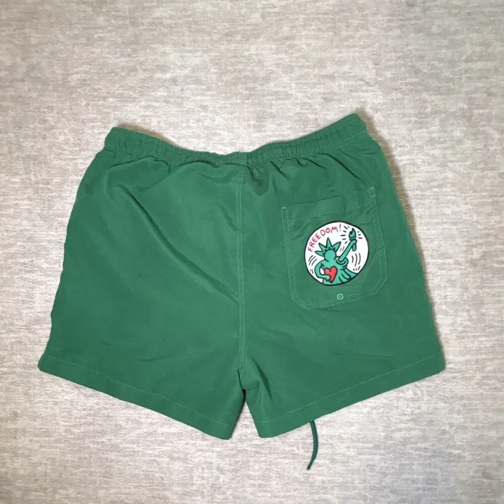 Keith Haring Ripple Junction Green Graphic Print Swim Shorts Men’s Size L